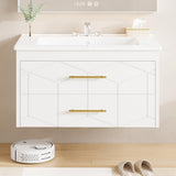 Garvee 30" Bathroom Vanity with Sink, Floating Bathroom Vanity, Ceramic Basin, 2 Large Storage Drawers, Modern Wall Mounted Bathroom Cabinet, White - White