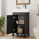 Garvee 16" Bathroom Vanity With Sink, Freestanding Wood Cabinet, Black, 2 Soft-Closing Doors, Large Storage Drawer - Black