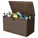 Garvee 130 Gal Deck Box Lockable Outdoor Storage Bin Patio Furniture Pool Accessories Brown