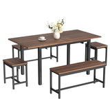 Garvee 5-Piece Extendable Dining Table Set With 2 Benches And 2 Stools For 4-8 People, 63 Inch, Brown, Space Saving Modern Dining Room Furniture - Brown