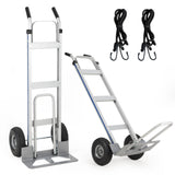 Garvee Aluminum Hand Truck Heavy Duty 600 LBS Capacity Platform Cart with 10" Pneumatic Tire, Extendable Base Plate, Elastic Cords for Home, Warehouse, Supermarket, Silver