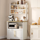 Garvee Farmhouse Microwave Stand Bakers Rack With Power Outlet, 63" Freestanding, White Peer Wood, Small Kitchen Storage Cabinet - White Peer Wood