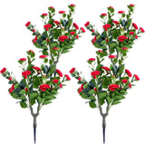 Garvee 35.4 in Artificial Topiary Flower with Ground Spike Set of 2, Red, Indoor and Outdoor Decor, PE Fake Plants, Metal Stakes - Red