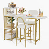 Garvee Dining Table Set for 2, 3-Piece Expandable Bar Table and Chairs Set with Storage Shelves and Wine Rack, Small Kitchen Dining Set for Living Room, Apartment, White
