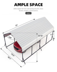 Garvee 13 ft x 21 ft x 11 ft Oversized Metal Carport Heavy Duty Steel Shed for Bass Boats Pickup Trucks Tractors, 660 LBS, All-Weather Protection, Grey