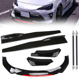 Garvee Front Bumper Lip Spoiler Splitter And Side Skirt Splitter Kit Plastic+Metal Universal Front Bumper Lip Spoiler Chin Body Kit 1.9M Black+Red