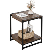 Garvee Modern Industrial Coffee Table with 2 Levels, Sturdy Metal Frame, Solid Wood, Vintage Style for Living Room or Bedroom, 50x45.5x60.7 cm, Gray and Black - Dark Walnut