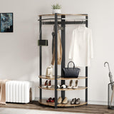 Garvee Coat Rack Freestanding With Shoe Bench And 6 Double Hooks, Corner Organizer For Entryway Bedroom Hallway, 70.8 Inches, Multi-Functional Design - Rustic Brown