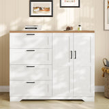 Garvee Multifunctional Wooden Dresser With 2 Door Wardrobe Armoire Closet, 43.3 in H, White, Bedroom Storage Cabinet - White -1