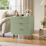 Garvee Green 3 Drawer Dresser Fluted Modern Nightstand for Bedroom Living Room Kids Room, Wide Top, Water-Resistant, Eco-Friendly MDF