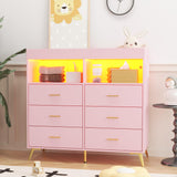 Garvee Baby Changing Table Dresser with 6 Drawers, LED Lights & Charging Station for Bedroom, Pink, 43.3x17.71x41.34 inches - Pink