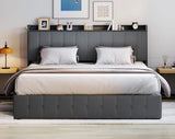 Garvee King Bed Frame with Lift Up Storage, Upholstered Velvet, Hydraulic Support, Grey, Metal Platform Bed, No Box Spring Needed - Grey