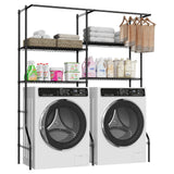 Garvee Over Washer And Dryer Storage Shelves, 4 Tiers Adjustable Height Clothes Drying Rack With Hanger Rod & Hook, Black, Laundry Room Organization