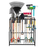 Garvee Garden Tool Organizer Rack Heavy-Duty Metal Yard Tool Rack With 2 Shelves & 14 Hooks For Yard Shed And Lawn 30"x12"x29" Rust-Resistant