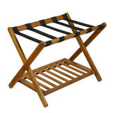 Garvee Luggage Rack Folding Suitcase Stand with Storage Shelf and Nylon Straps, Premium Bamboo, Walnut, Fits Most Luggage Sizes, Bedrooms Living Rooms Hotels