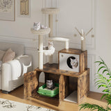 Garvee Cat Litter Box Tower with Sisal Scratching Post - Hidden Litter Cabinet, Spacious Condo, Multi-Level Climbing, Durable Particle Board, Plush Cushions, Indoor Cats, Neutral Color, 67 Inches