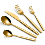 Garvee 30-Piece Matte Gold Stainless Steel Flatware Set for 6 - Includes Steak Knives, Forks, Spoons - Dishwasher-Safe Tableware for Home & Restaurant - Gold