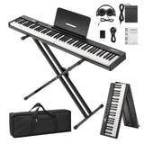 Garvee Folding Piano Keyboard,Portable Piano Keyboard 88 Keys for Beginner,Full Size Digital Piano with Piano Stand,Sustain Pedal,Headphones, Handbag, Bluetooth, USB MIDI for Beginner,Kids,Adult - Black With Stand