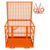 Garvee Forklift Safety Cage Heavy Duty Steel Man Basket Foldable Work Platform with Guardrails Safety Harness Wheels for Aerial Work - Orange