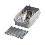Garvee Stainless Steel Cat Litter Box with Lid Large Non-Stick Metal Cat Box for Big Cats 23.62''L x 15.75''W x 9.84''H - Gray (60X40X30Cm)