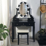 Garvee Contemporary Vanity with Oval Mirror and LED Lights, 5 Spacious Drawers, MDF & Pine Wood, Adjustable Lighting, Includes Stool, Ideal for Bedroom