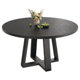 Garvee Round Dining Table for 4-6 People, 47" Modern Kitchen Dinner Table with Wooden Cross Pedestal Base, Black, Living Room - Black