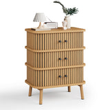 Garvee 3 Drawer Dresser, Mid Century Modern Nightstand with Sliding Door Storage, Side Table, Chest of Drawers for Bedroom, Living Room, Hallway, Entryway, Natural