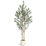 Garvee 5FT Olive Trees Artificial Indoor Faux Silk Plant with Natural Wood Trunk White Ceramic Planter for Home Office Living Room Decor