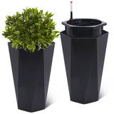 Garvee 22.4" Tall Planters Set of 2, Outdoor＆Indoor Planter Pots, High Front Porch Planter Pots with Drainage Holes＆Water Level Monitor＆Inner Bucket, Automatic Watering, Convenience Instill, Black - Black