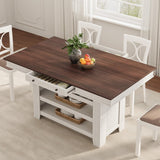 Garvee Counter Height Dining Table for 4-6 with Wine Rack, Drawers & Shelves, Thick Large Top for Kitchen Bar, 36"H, Retro Brown White