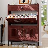Garvee 2-Door Flip Front Shoe Cabinet with Adjustable Shelves Walnut - Hidden Entryway Storage Organizer for Hallway, Foyer, Living Room, Freestanding Wooden Shoe Rack Large Capacity - Walnut