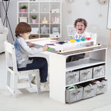 Garvee Kids Art Table and 2 Chairs with Storage, Toddler Craft and Play Wood Activity Table, Drawing and Painting Desk, Grey and White