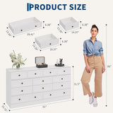 Garvee 12 Drawers Wooden Dresser, TV Stand for 65" TV, Bedroom & Living Room, 61" Wide, White - White