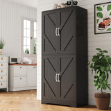 Garvee 70" Kitchen Pantry Cabinet With Barn Doors And Adjustable Shelves For Kitchen, Dining Room, Living Room, Garage, Black - Black-Without Countertop