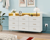 Garvee 9-Drawer Dresser with RGB Lights & Charging Station, App Controlled Music Sync LED, Large Capacity, White for Bedroom, Closet, Living Room - White