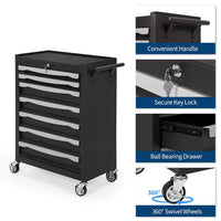 Garvee 7-Drawer Tool Chest Rolling Tool Cart with Wheels Large Capacity Tool Storage Cabinet Keyed Locking for Garage Workshop Warehouse Black Red Blue