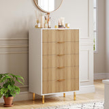 Garvee Modern 5 Drawer Dresser with Gold Handle for Bedroom, 29.5"D x 18.1"W x 48"H, Black Wood Storage Organizer - Natural