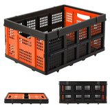 Garvee Collapsible Crate 55L Foldable Plastic Milk Crate with Side Handles for Storage and Transport, Orange, Heavy Duty, Stackable - Orange