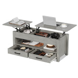 Garvee Lift Top Coffee Table with Storage, 47.2" Wooden Coffee Table, 2 Drawers & Hidden Compartment, Living Room, Grey - Grey