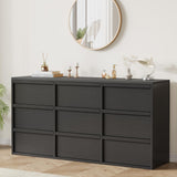 Garvee 9 Drawer Dresser for Bedroom, Freestanding Horizontal Wooden Closet Chest, 58.7" Wide, Modern Style, White - Black