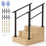 Garvee 3 Step Outdoor Stair Handrail Kit Black Aluminum Iron Porch Steps Adjustable 0-45° Safety Railing - Black-2 Pack