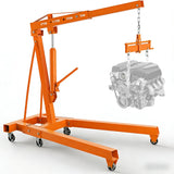 Garvee 2 Ton Engine Hoist with Leveler, Folding Hydraulic Cherry Picker for Garage and Workshop, Orange, Heavy-Duty 4400 Lbs, 6 Caster Wheels, Adjustable Boom Positions - Orange