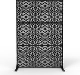Garvee Metal Privacy Screen with Stand 72" H x 47" W Durable Steel Outdoor Patio Garden Balcony Black - Black-1
