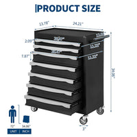 Garvee 7-Drawer Tool Chest Rolling Tool Cart with Wheels Large Capacity Tool Storage Cabinet Keyed Locking for Garage Workshop Warehouse Black Red Blue