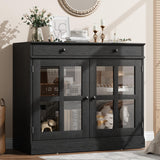 Garvee 35.4" Sideboard Buffet Cabinets with Glass Door, Kitchen Coffee Bar Cabinet with Storage, Black Sideboard Cabinet with Drawer, Modern Sideboard Buffet for Dining Room, Living Room - Black