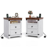 Garvee Farmhouse Nightstand with Charging Station, 2 Drawers, USB Ports, White, 18.11" w for Bedroom & Living Room