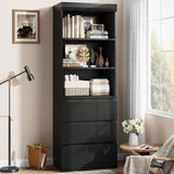 Garvee 70" Tall Bookcase with Drawers, Bookshelf 3 Tier Open Shelves, Modern Storage Cabinet for Living Room Office Library, Black-Q - Black-Q