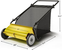 Garvee Push Lawn Sweeper 21-Inch Width 4-Brush System Heavy Duty Steel Frame Yard Garden Cleanup Yellow