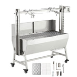 Garvee 37in Stainless Steel Electric Rotisserie Grill with 50W Motor and Lockable Casters for Outdoor Camping BBQ, Charcoal Spit Roaster, 132LB Capacity, Silver
