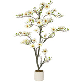 Garvee 6FT Faux Magnolia Plants Artificial Flower Trees For Yard Patio Home Office Arrangement Decor White Pot - 6Ft